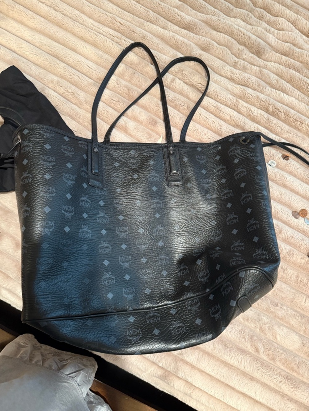 MCM Black Monogram Reversible Leather Tote